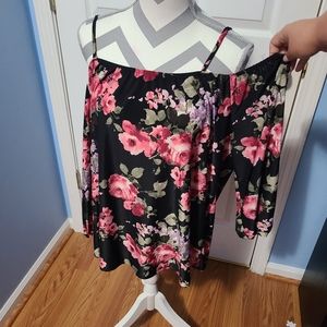 Free Kisses Black Floral Cold Shoulder Top